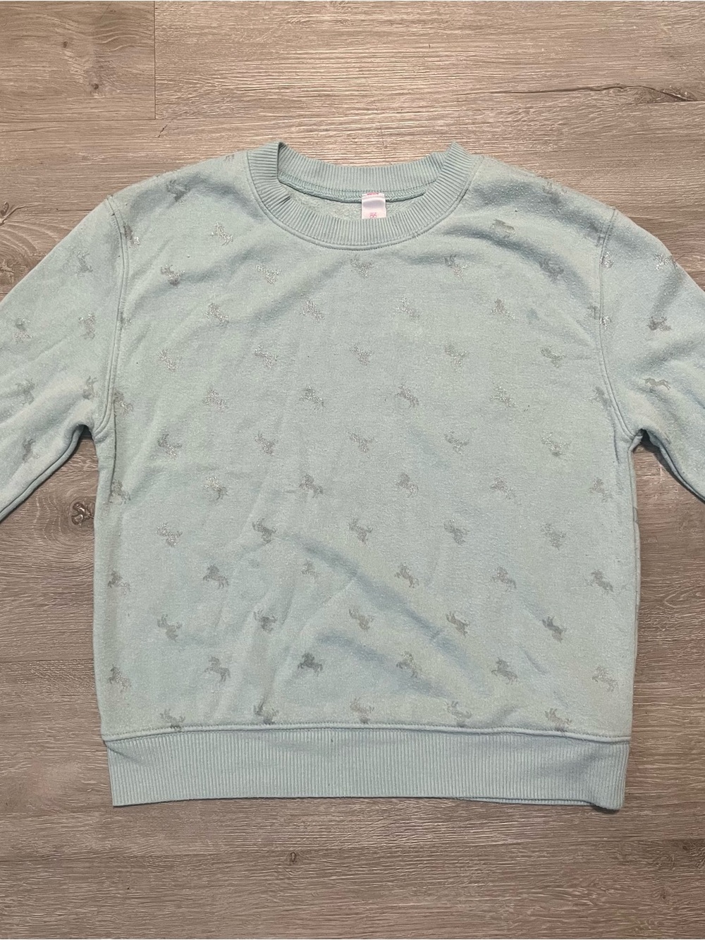 No Boundaries Light Blue Girls Sweatshirt with Subtle Silver Unicorns